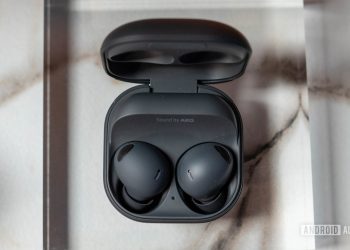 Samsung Galaxy Buds 2 Pro in graphite black color in charging case from above 1