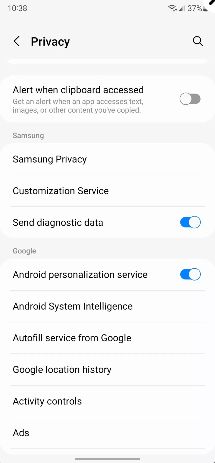 Disable personalized Samsung ads: